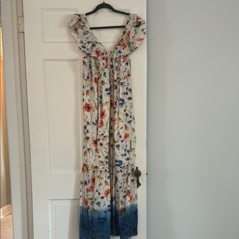 Floral Maxi Dress with Ruffled Neckline